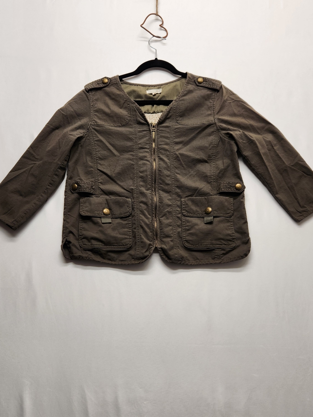 ⭐️Democracy Olive Green Utility Military Jacket Sweater Knit Back Mixed Stitch M